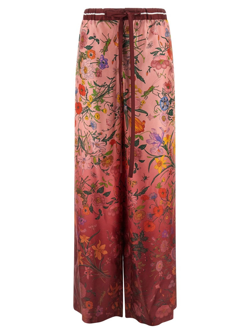 Gucci Floral Print Silk Twill Pants
