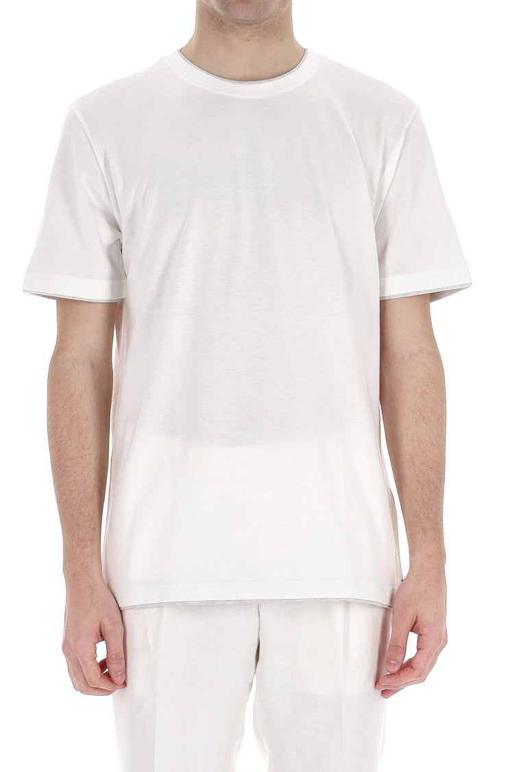 Eleventy White Double-Trim Cotton T-Shirt