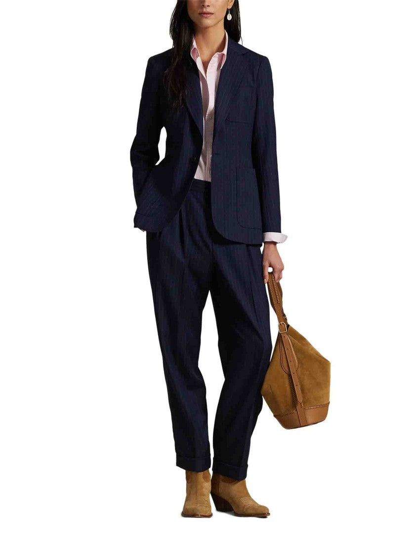 Polo Ralph Lauren High-Waisted Navy Carrot Trousers With Pinstripe Detail