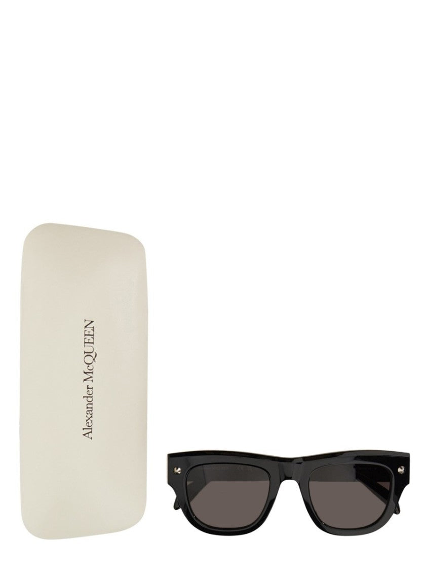 Alexander Mcqueen Angular Black Acetate Sunglasses With Glossy Finish