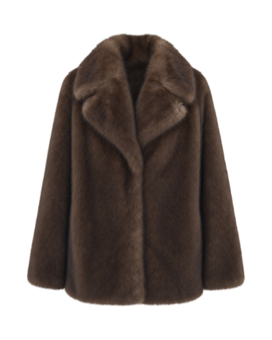 Stand Studio Grey Brown Journi Oversized Faux Fur Jacket