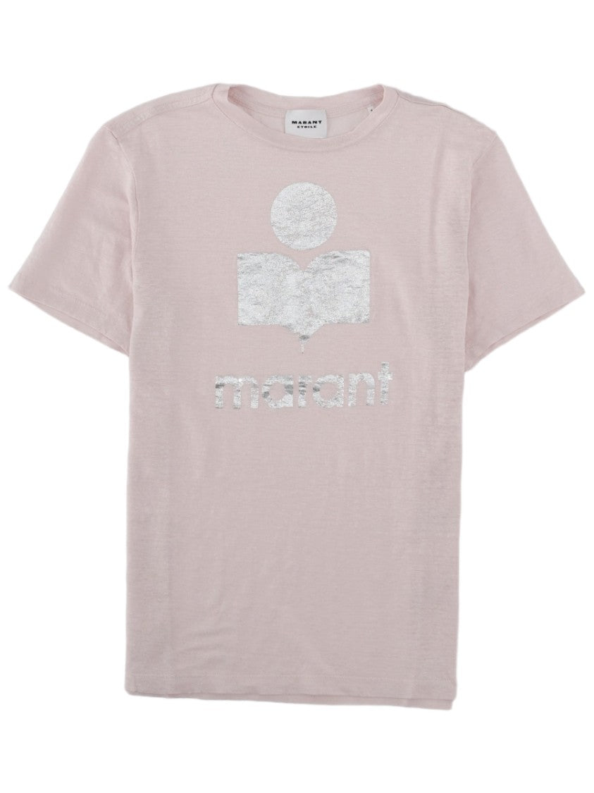 Isabel Marant Étoile Zewel Light Pink Textured Logo Linen T-Shirt