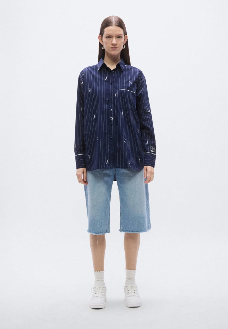 Lacoste Blue Monogram Jacquard Oversized Shirt