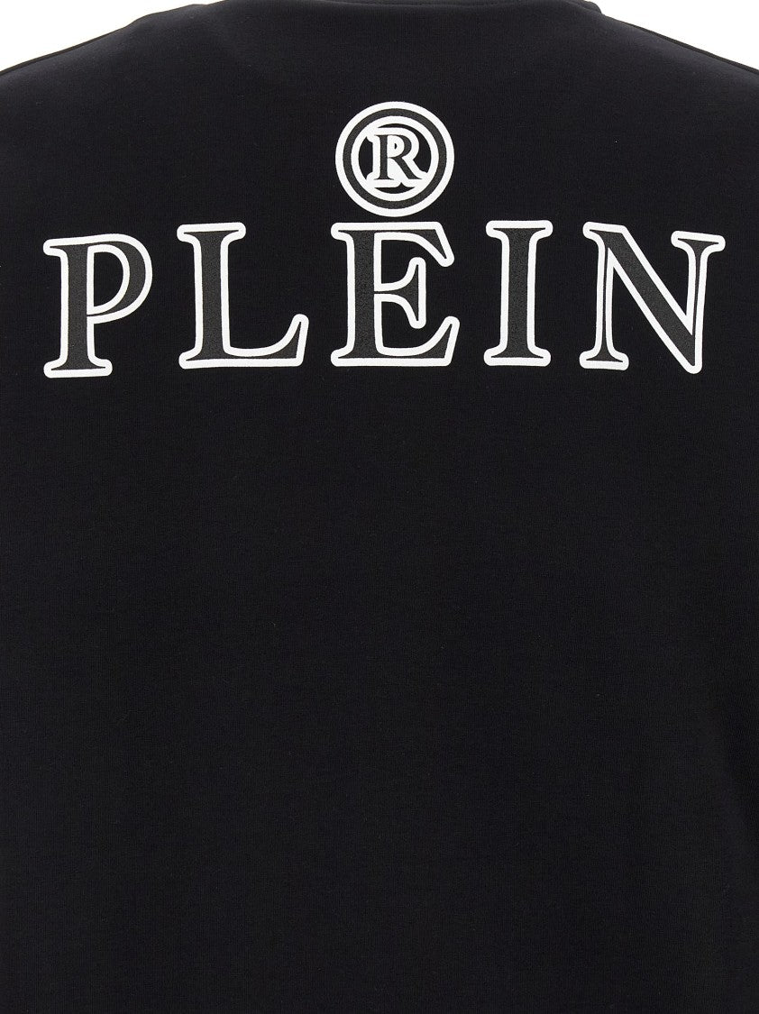 Philipp Plein Sleek Black Fleece Hoodie With Logo Patch