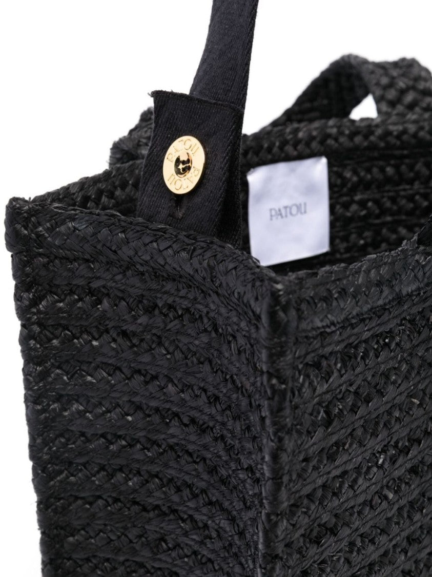 Patou Structured Rectangle Tote Bag In Black Raffia