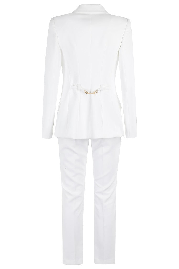 Elisabetta Franchi Cropped White Suit With Classic Blazer And Jewel Button