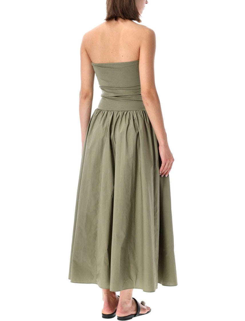 By Malene Birger Strapless Midi Dress With Fitted Bodice And Gathered Skirt