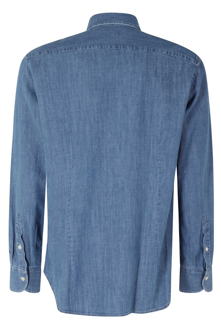 Seventy Light Blue French Collar Button-Down Cotton Denim Shirt