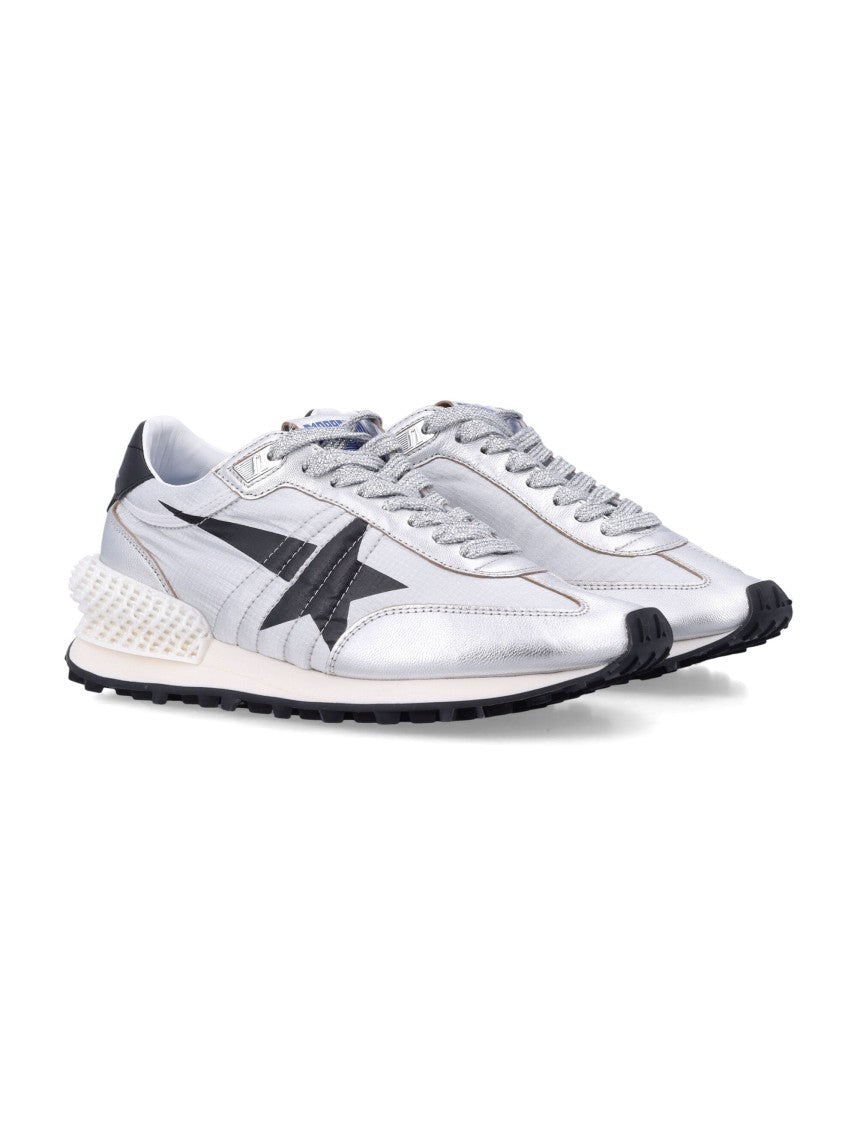 Golden Goose Futuristic Metallic Silver Sneakers With Black Accents