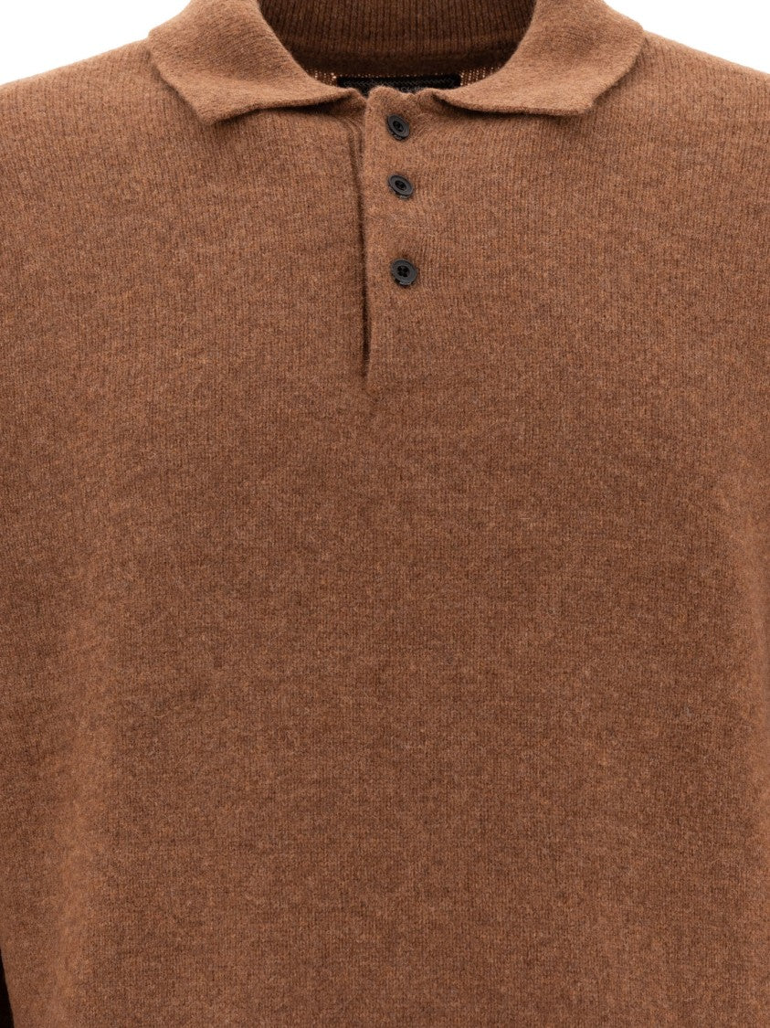 Beams Plus Wool Knit Polo Sweater With Three-Button Collar