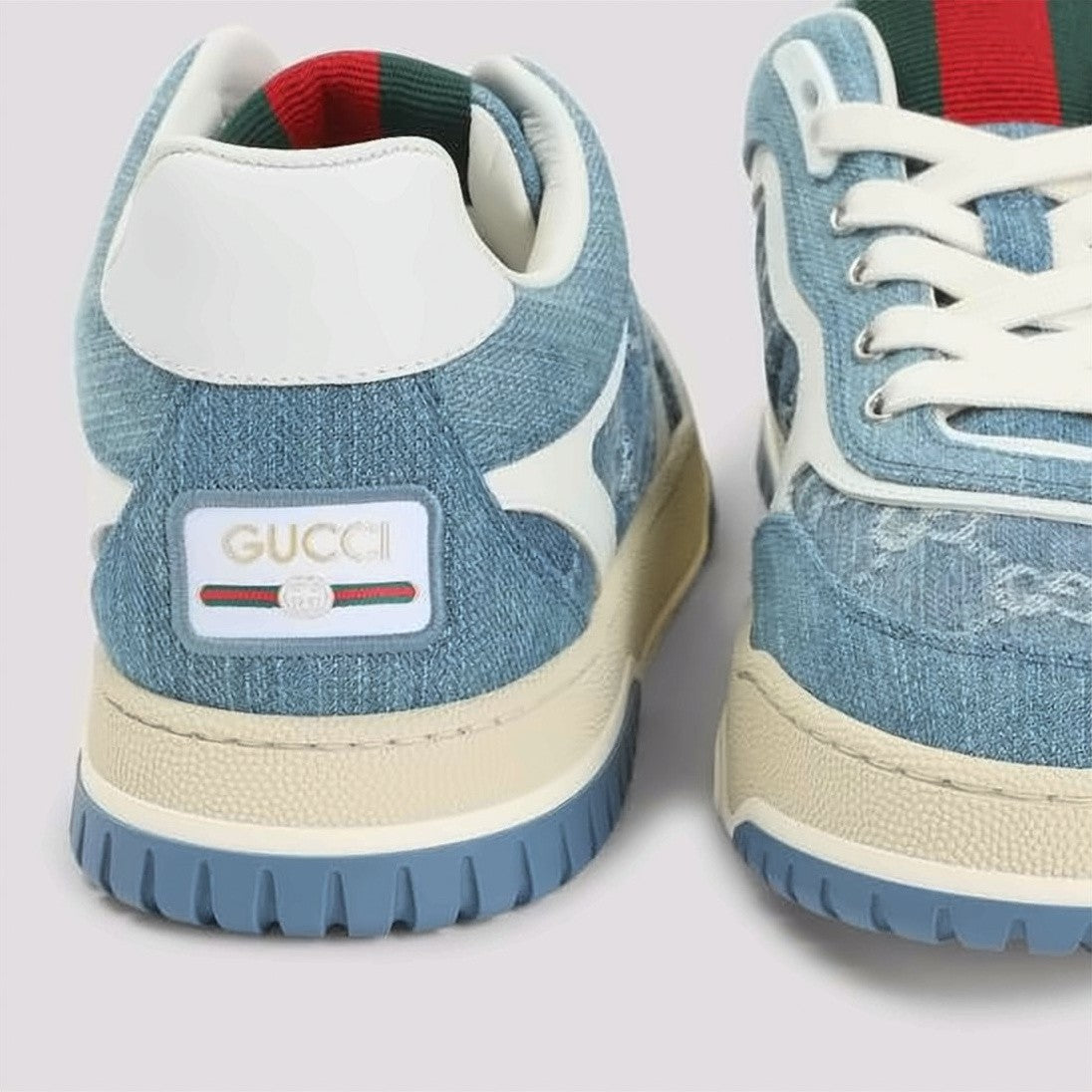 Gucci Denim Sneakers With Leather Overlays And Monogram Detail