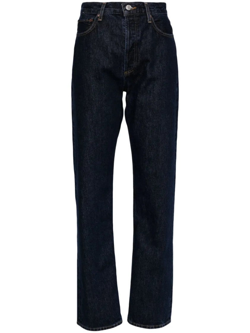 Agolde Five-Pocket Straight-Leg Jeans In Dark Blue Organic Cotton