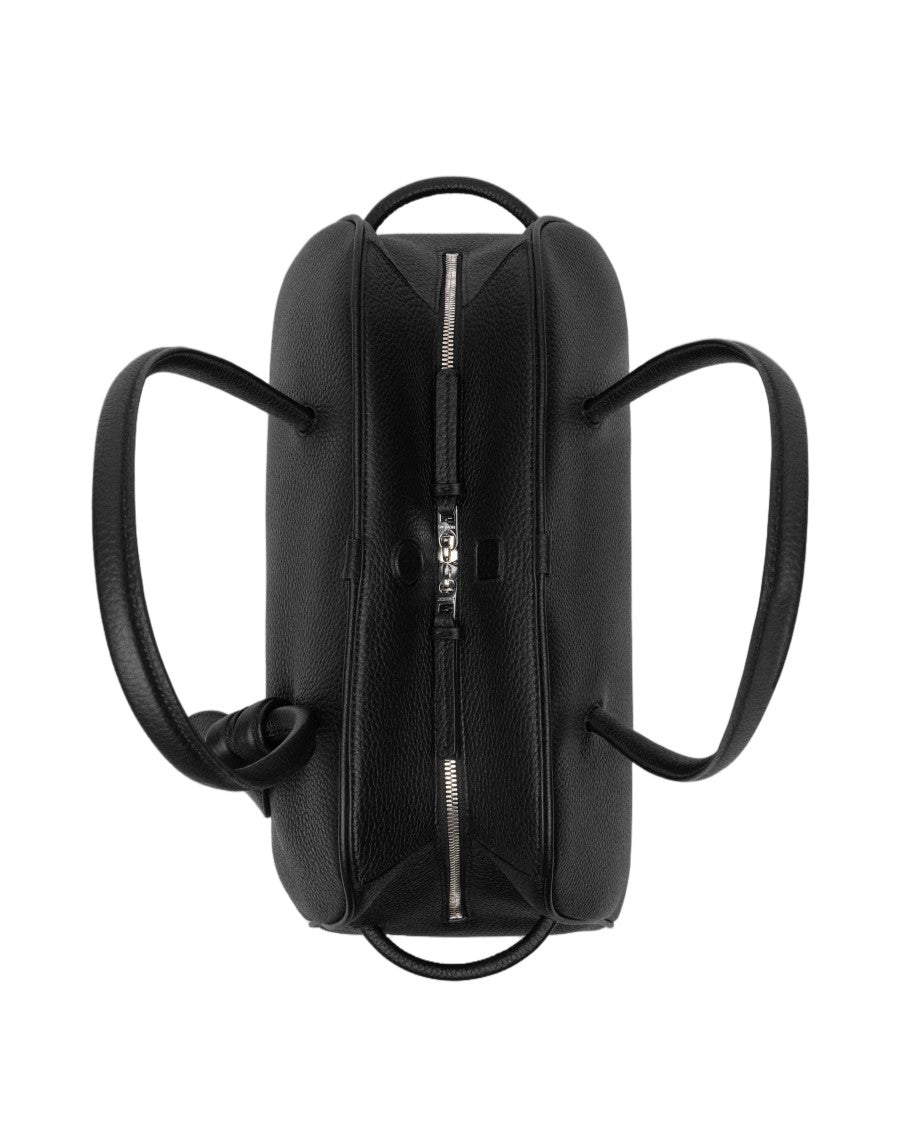 Jacquemus Textured Leather Bowling Bag With Dual-Zip Closure And Bow Detail