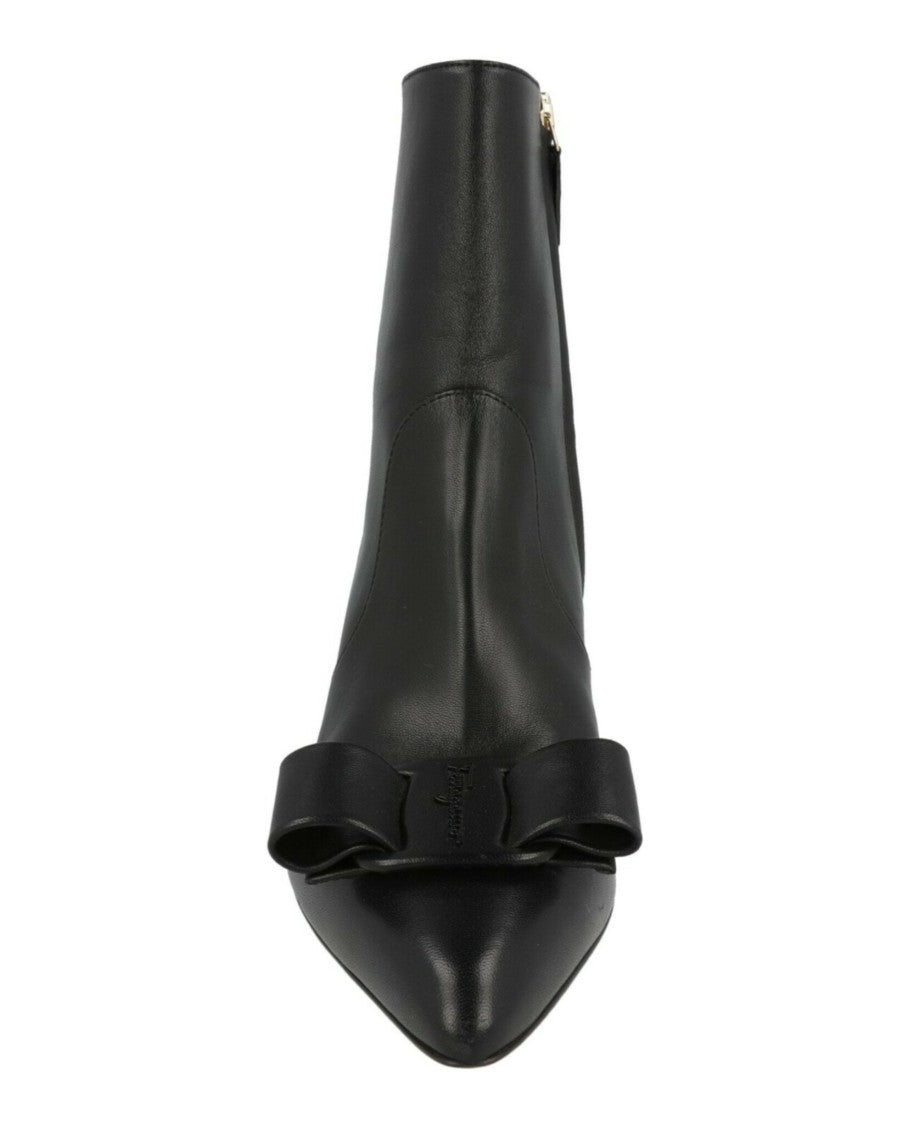 Ferragamo Ankle-Length Calfskin Leather Booties With Bow Detail