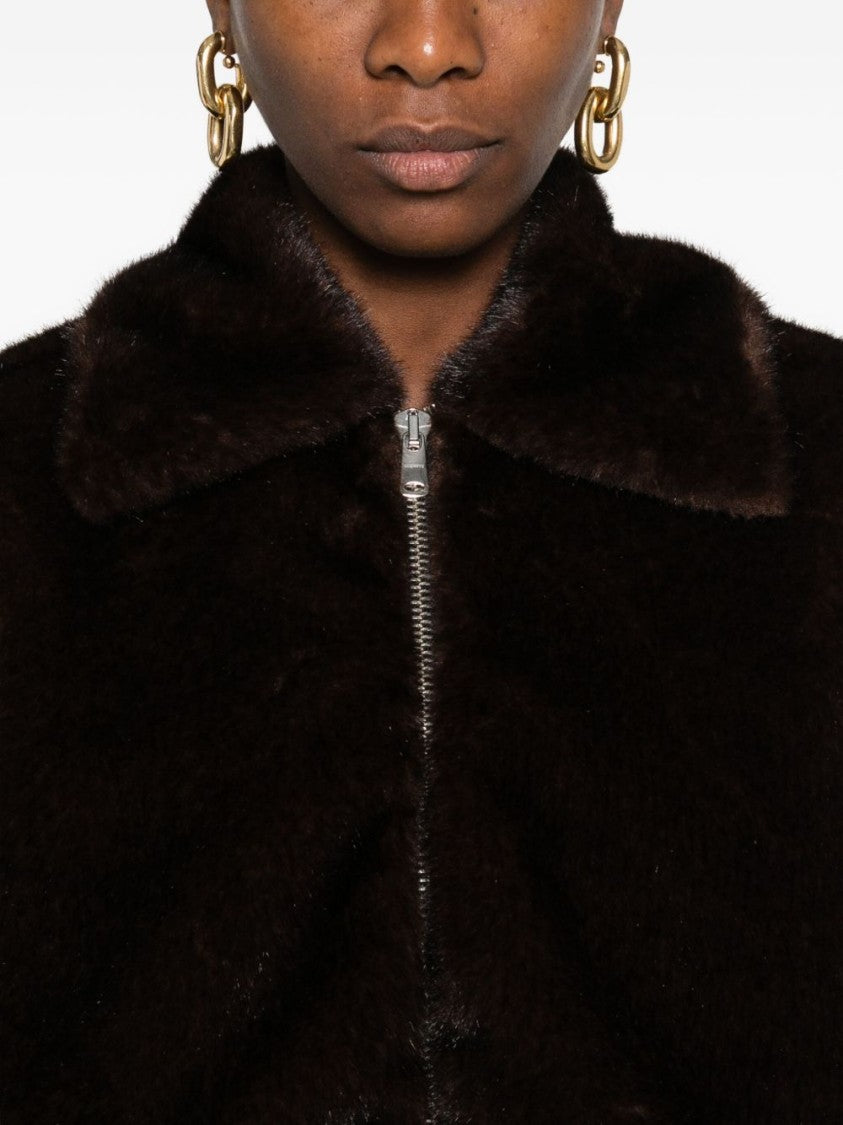 Coperni Cropped Brown Faux Fur Coat