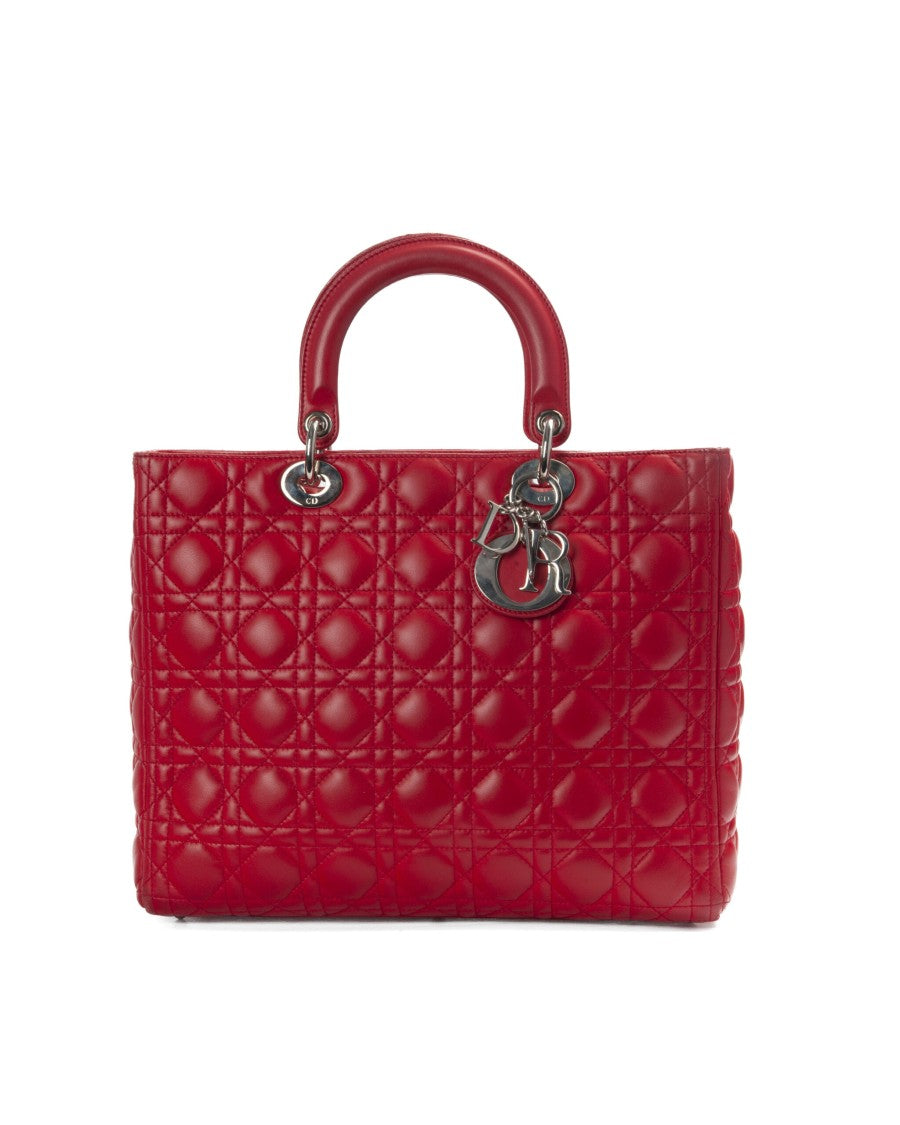Dior Red Vintage Cannage Large Leather Tote Bag