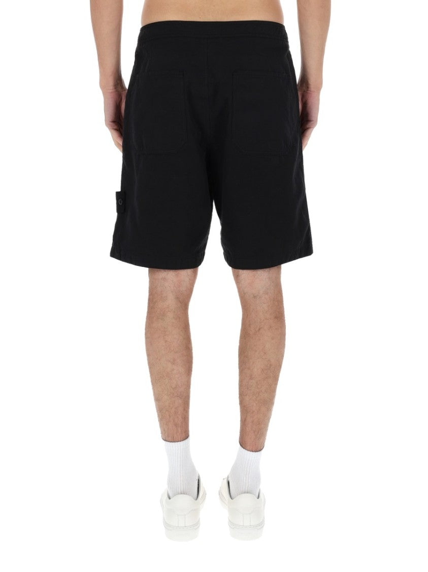 Stone Island Minimalist Black Cotton-Linen Blend Shorts