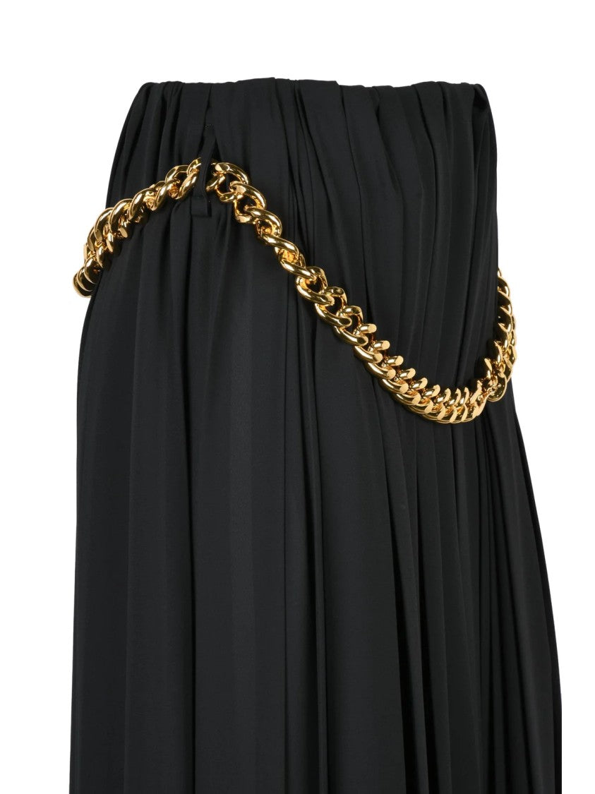 Balenciaga Long Voile Skirt With Vertical Pleats And Chain Detail