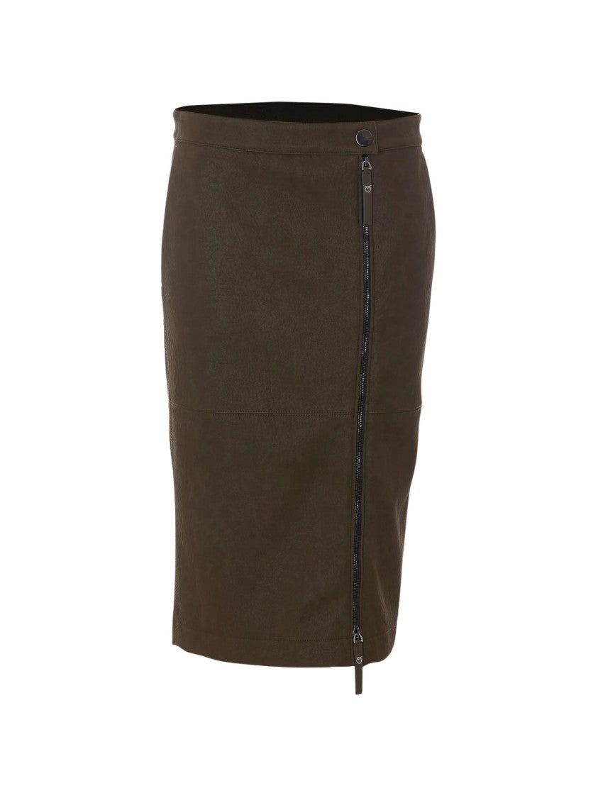 Pinko Textured Leather Midi Skirt With Asymmetric Zip
