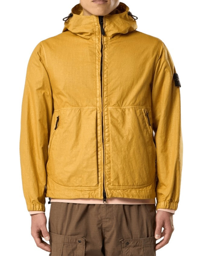 Stone Ochre Nylon Panama Jacket With Fixed Hood