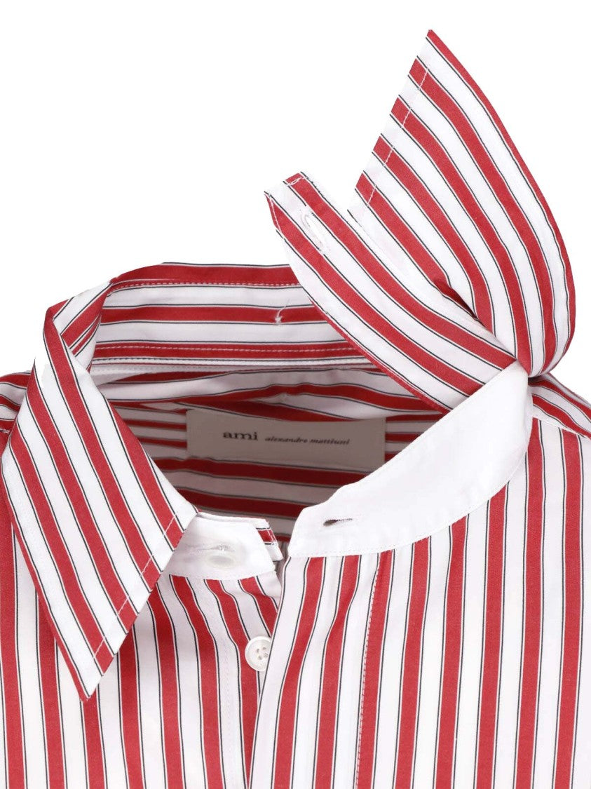 Ami Paris Red Vertical Stripe Cotton Casual Shirt