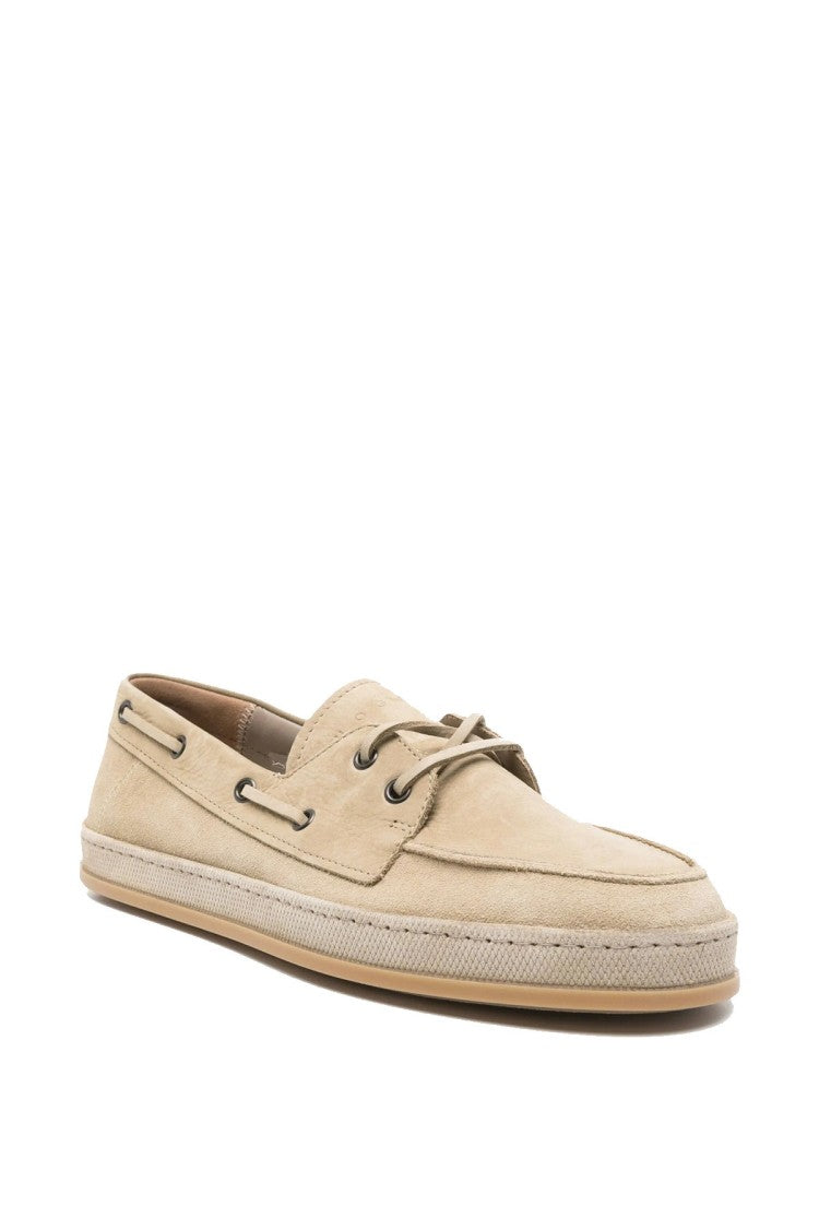 Hogan Beige Leather Lace-Up Boat Shoes