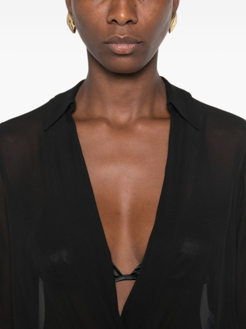 Elisabetta Franchi Black Sheer Bodysuit Gold Chain Shirt