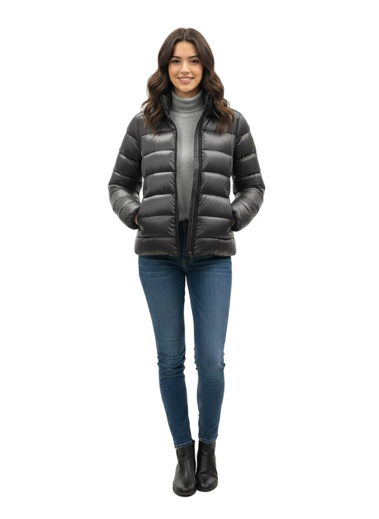 Ciesse Piumini Shiny Padded Hooded Jacket With Horizontal Stripes