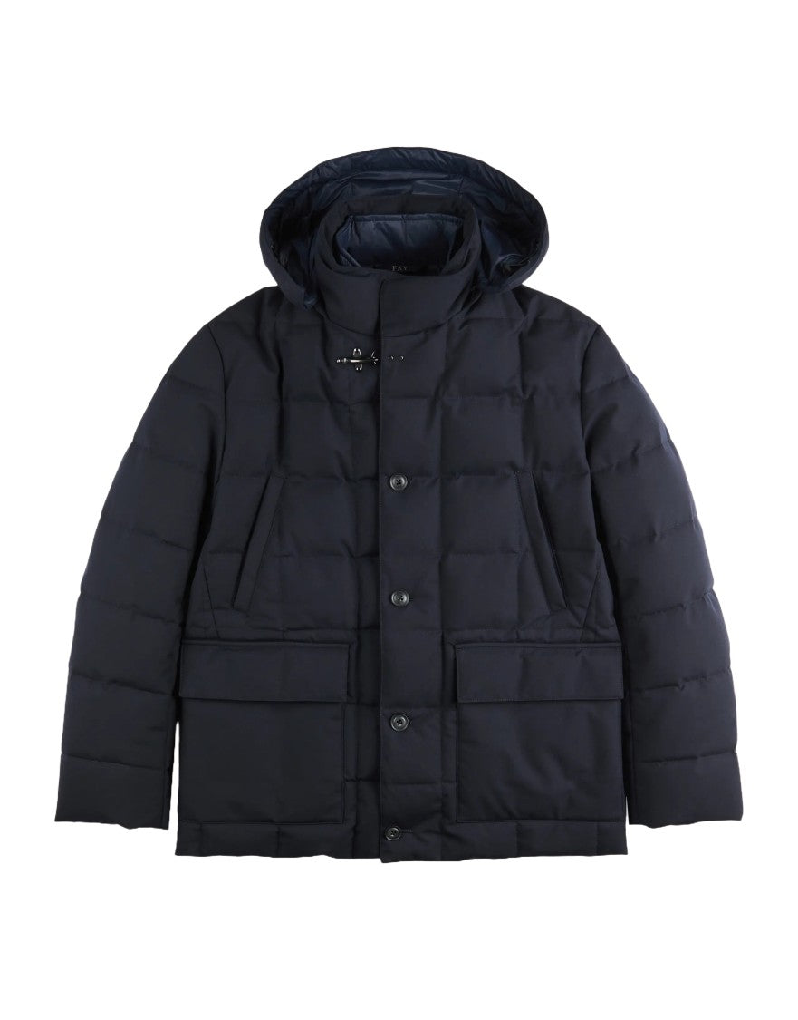 Fay Versatile Detachable Hood Puffer Jacket In Deep Navy