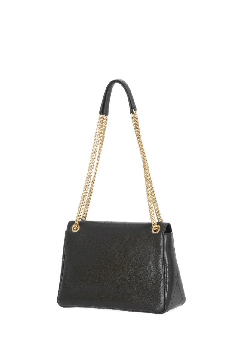 Tory Burch Black Quilted Leather Gold Logo Shoulder Bag