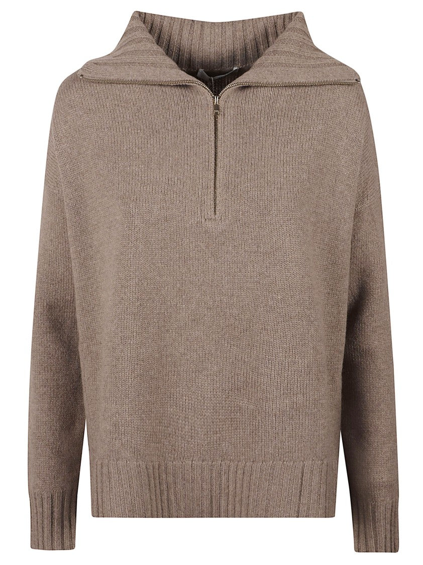 Max Mara Half-Zip Knitted Pullover With Ribbed Accents