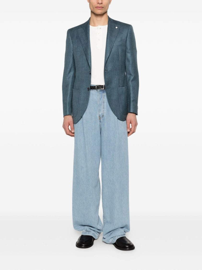 Luigi Bianchi Blue Wool Silk Linen Jacket
