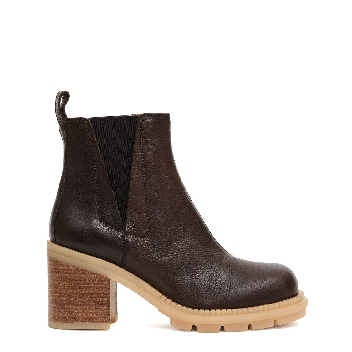 Agl Brown Textured Leather Ankle Boot With Elastic Side Panels