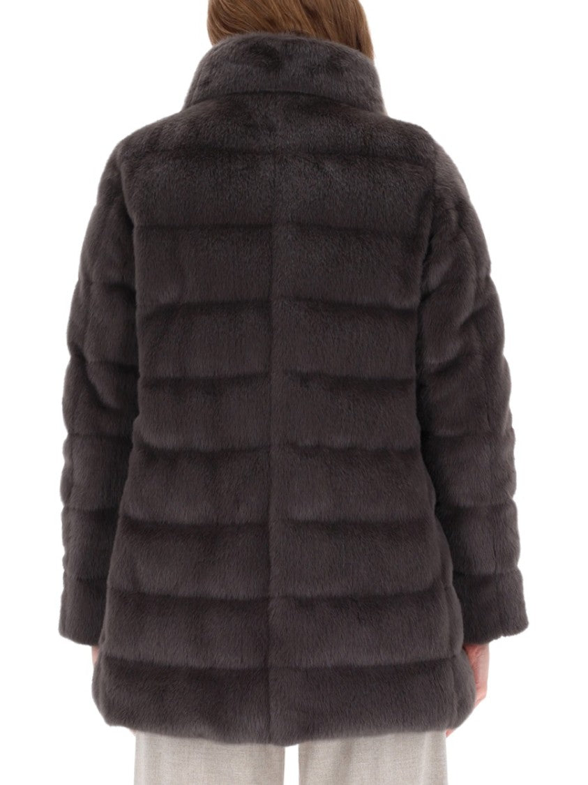 Herno Plush Quilted Coat With High Collar And Ribbon Pulls
