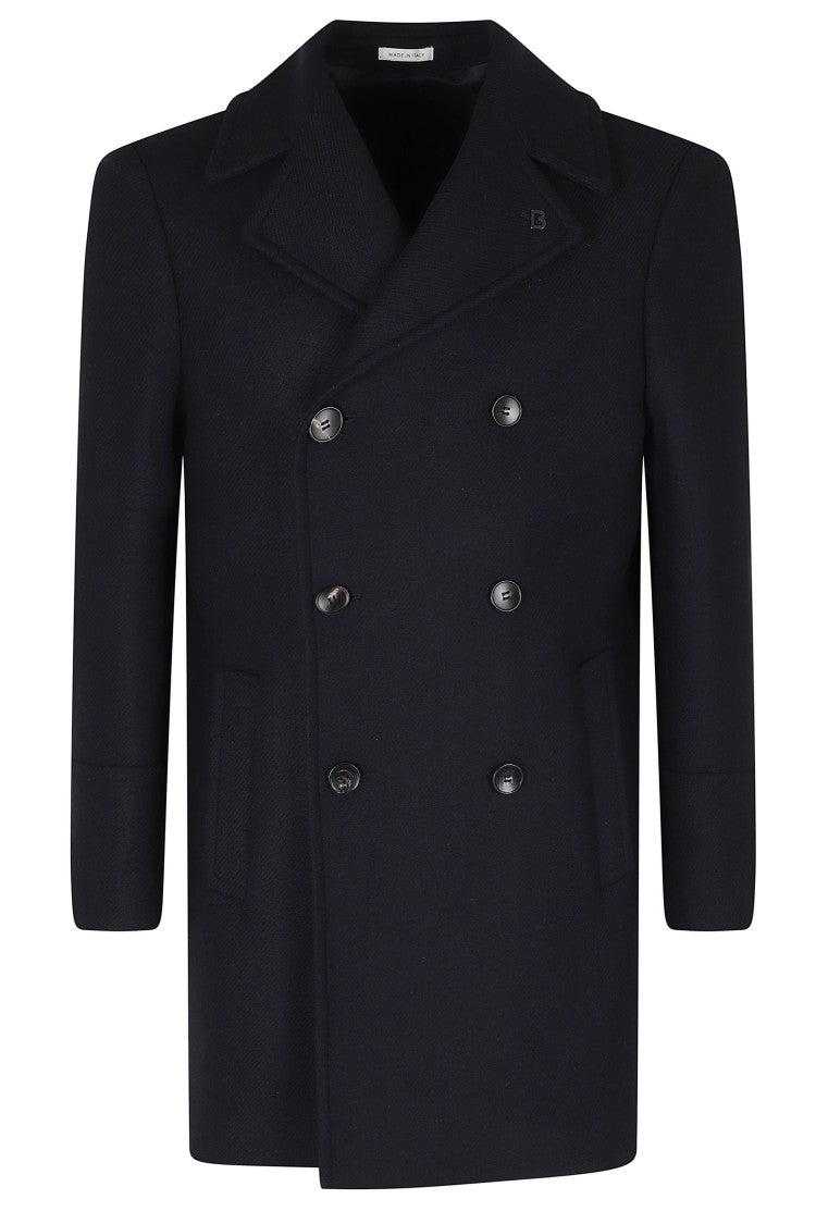 Breras Milano Blue Double-Breasted Wool-Blend Coat