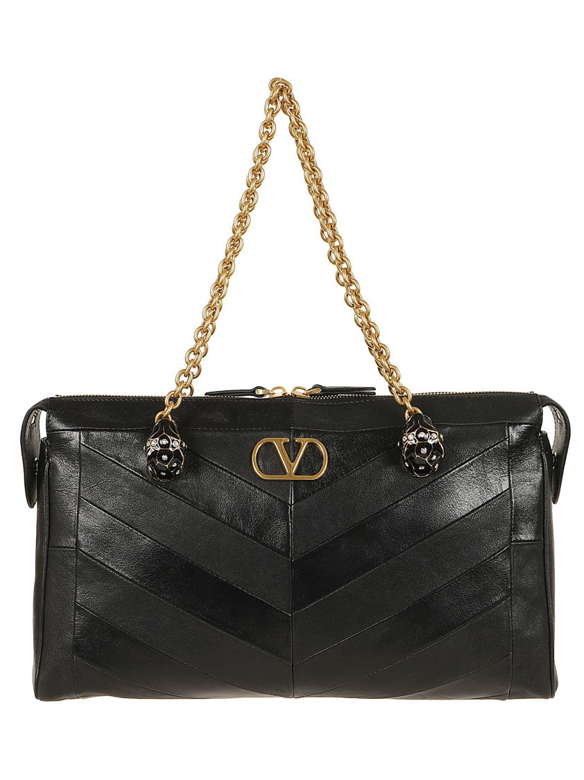 Valentino Garavani Medium Chevron Patchwork Nappa Tote With Signature Embellishments