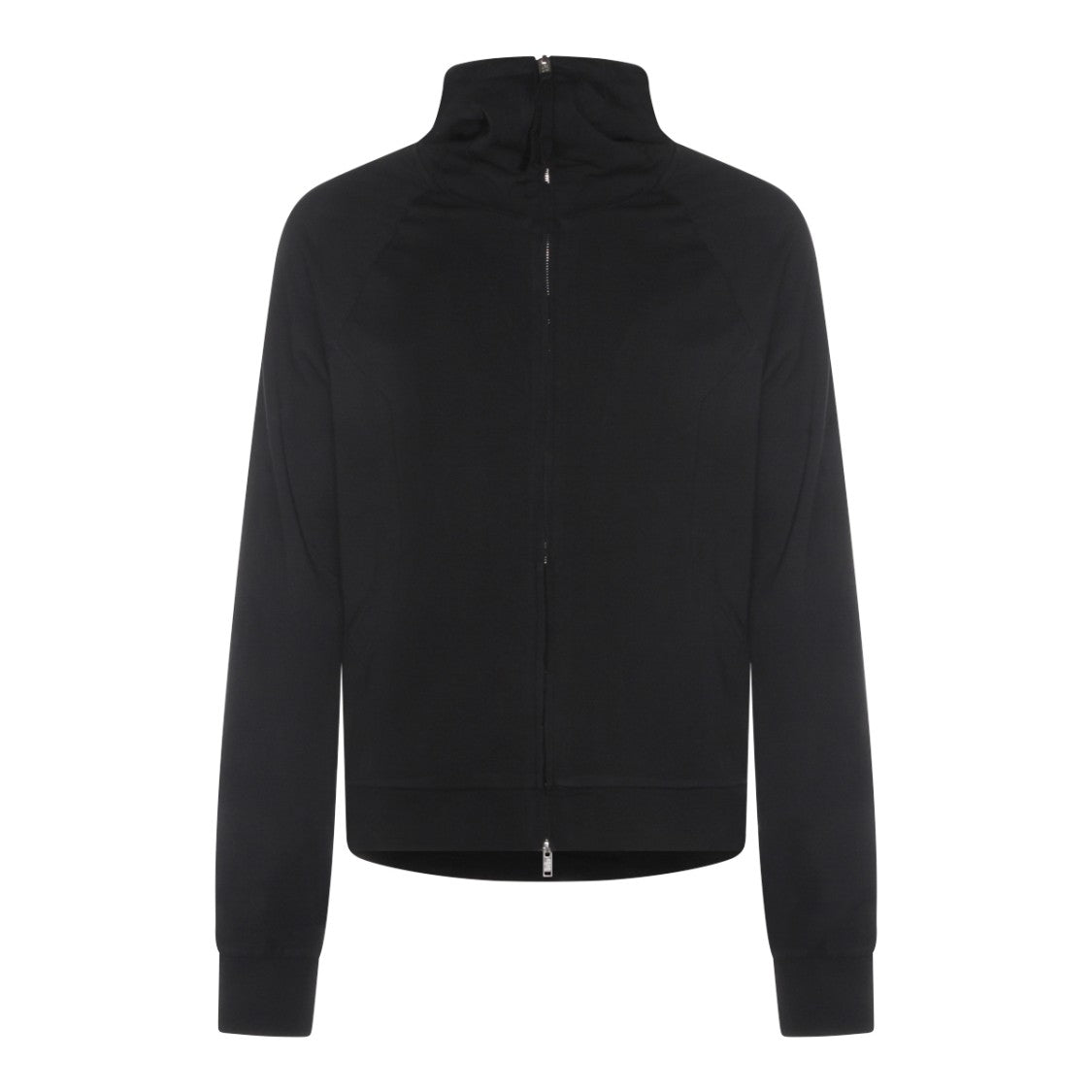 Thom Krom Black Cotton High Collar Zip Sweatshirt