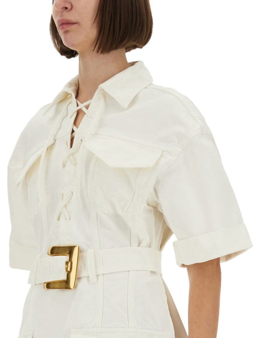 Balmain Cotton Gabardine Short Dress