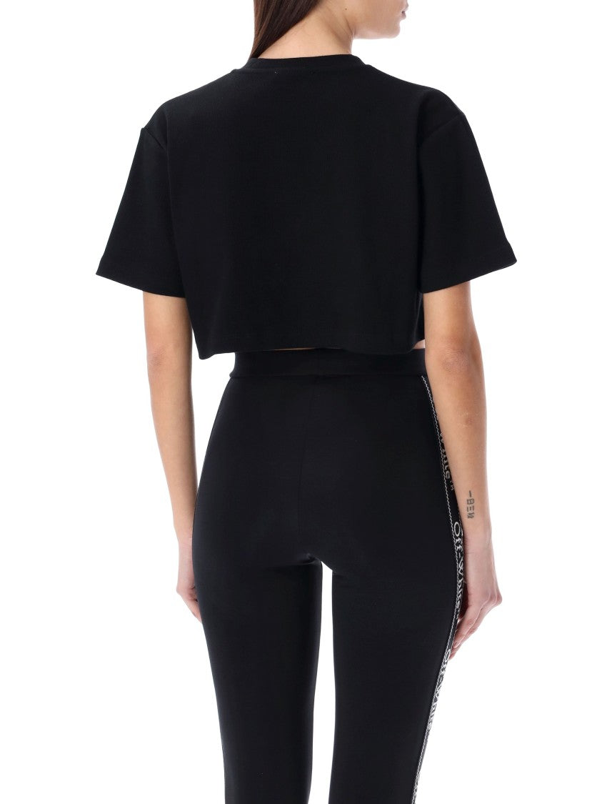 Off-White Ribbed Jersey Cropped Tee With Embroidered Logo