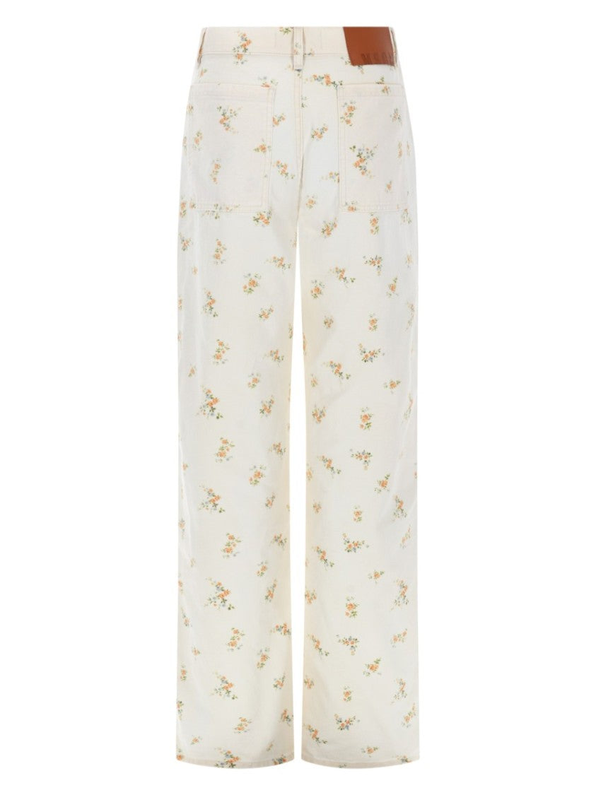 Msgm Floral Pattern Cotton Wide-Leg Pants