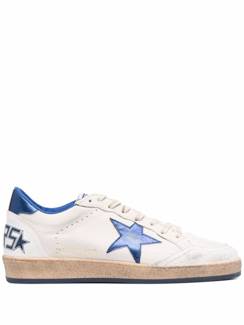 Golden Goose Worn-In White Blue Accents Leather Sneakers