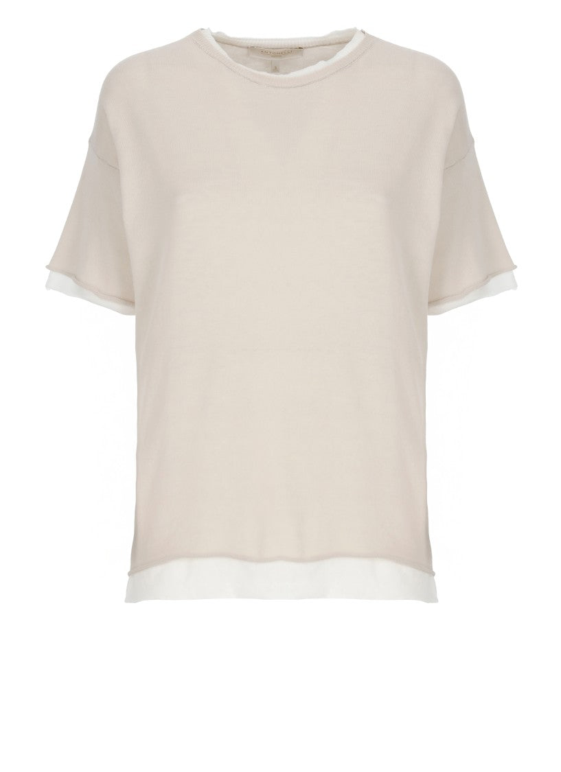 Antonelli Crew Neck Cotton T-Shirt With Contrasting Details