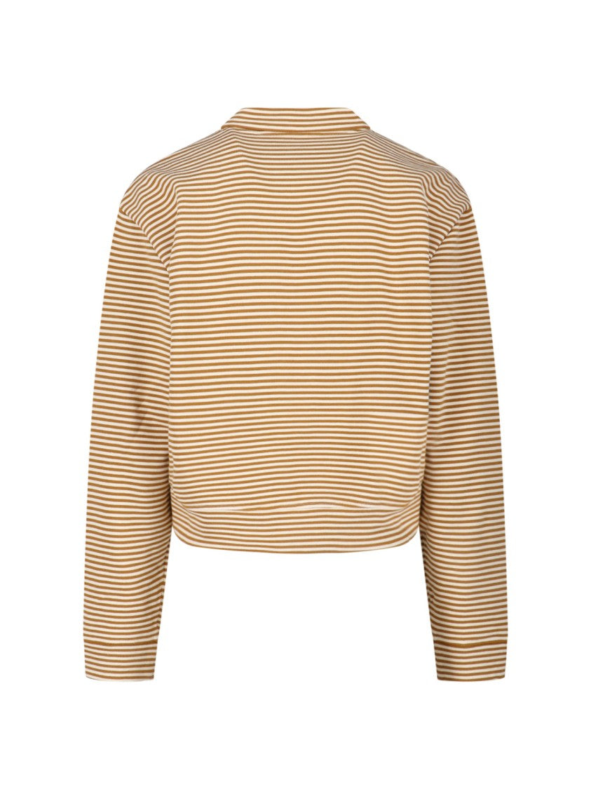 Marni Cropped Cardigan Sweater With Horizontal Stripes And Logo Detail