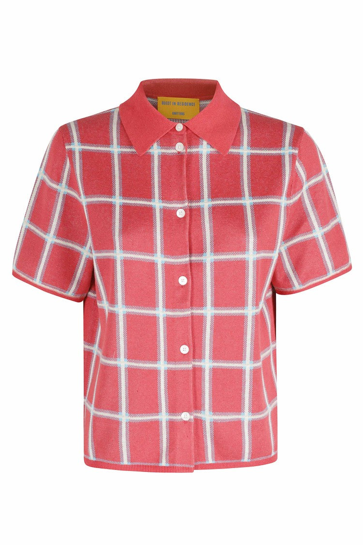 Guest In Residence Red Picnic Plaid Check Pattern Silk Shirt
