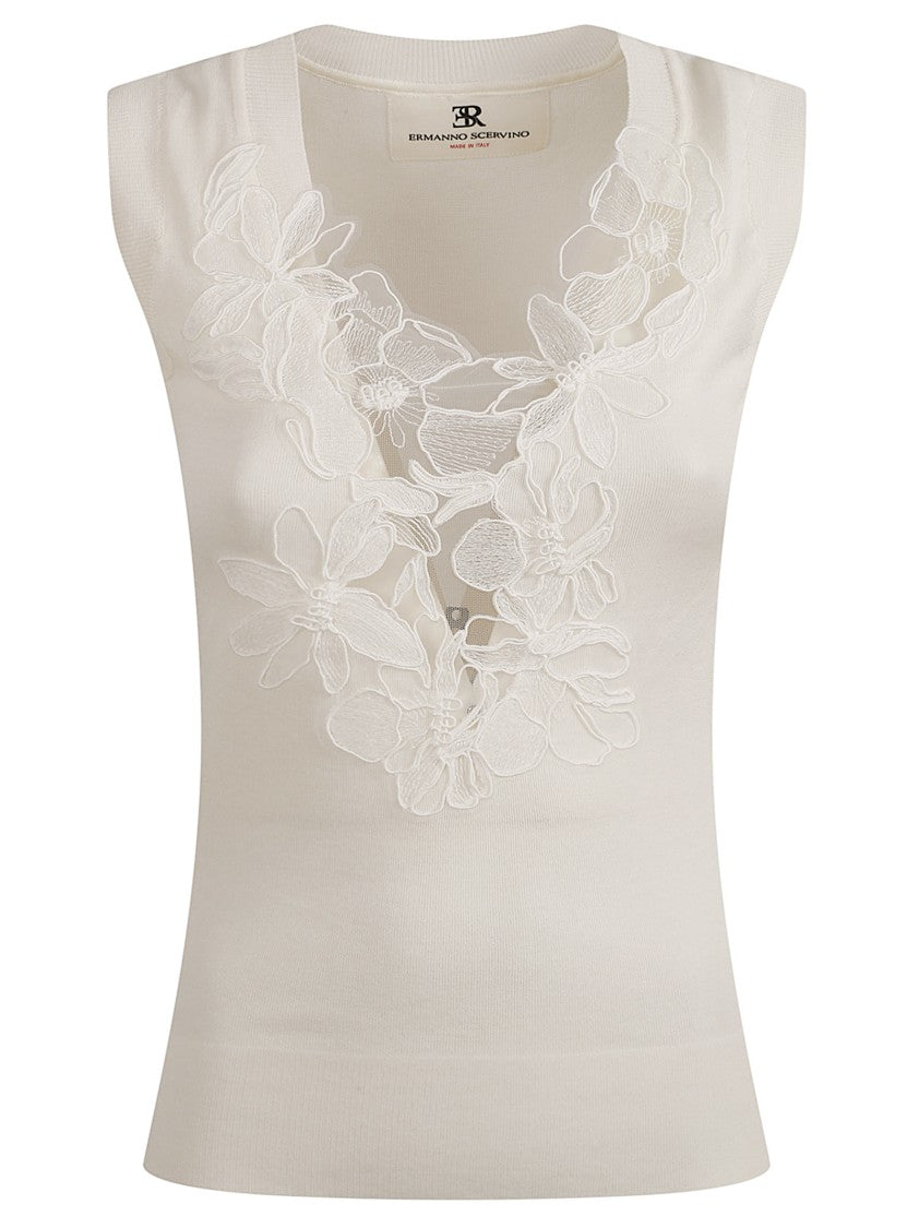Ermanno Scervino Sleeveless Top With Floral Embroidery