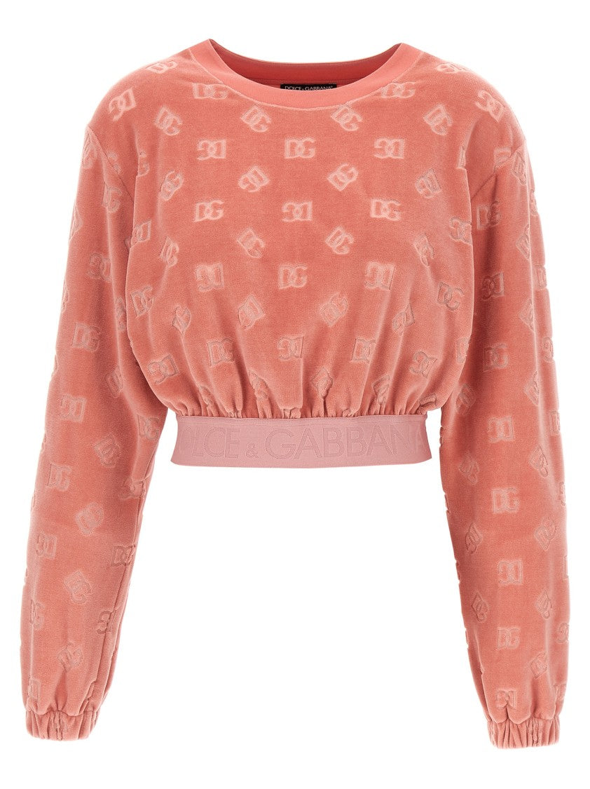 Dolce & Gabbana Cropped Chenille Sweatshirt With Dg Logo Jacquard