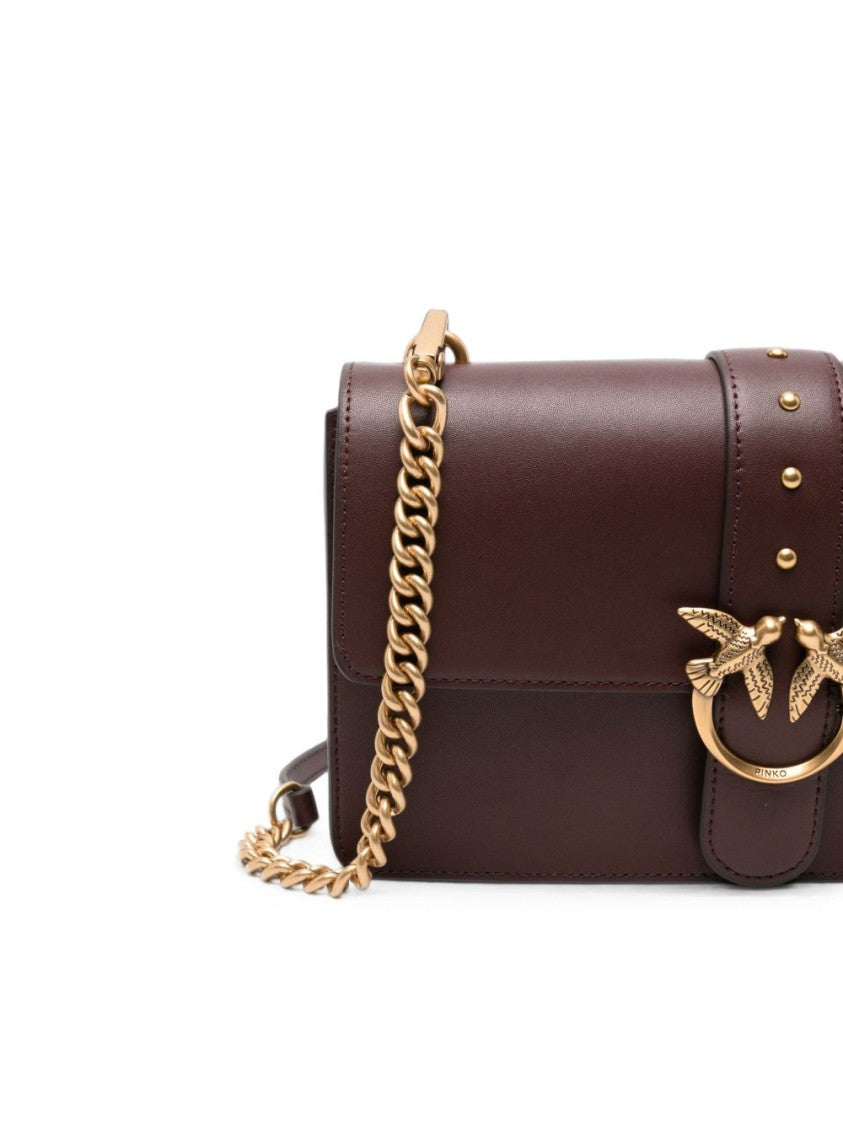 Pinko Brown Bird Buckle Leather Tote Bag