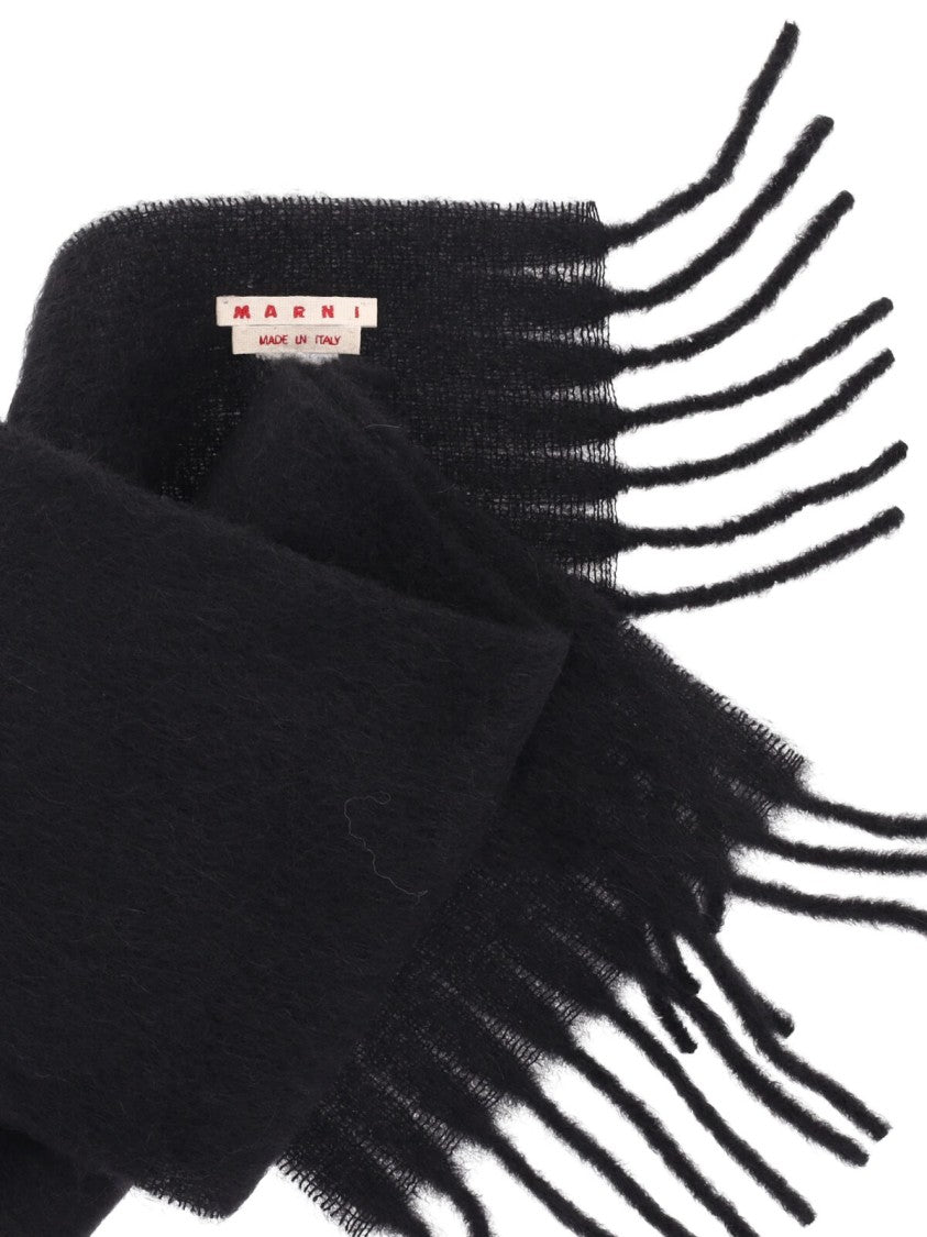 Marni Alpaca Blend Scarf With Fringed Edges And Logo Detail