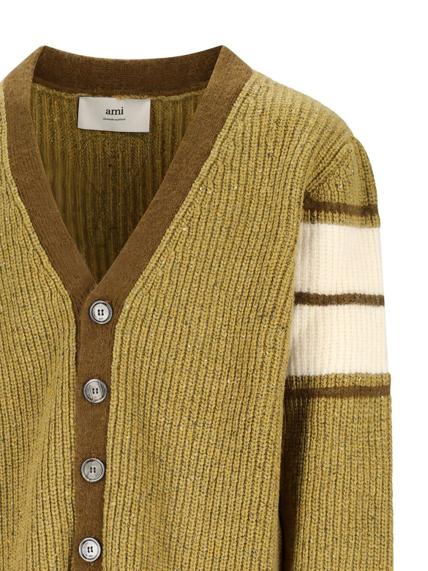 Ami Paris Olive Green V-Neck Sweater