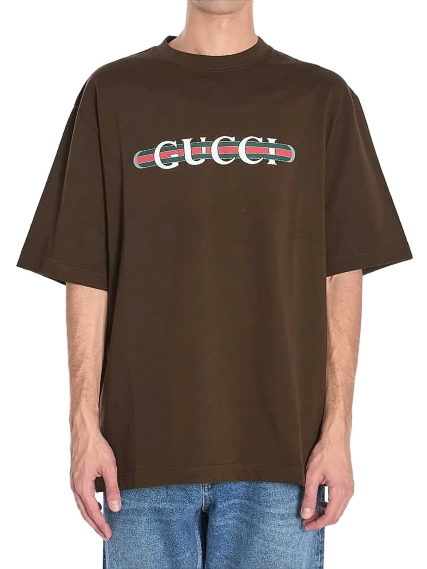 Gucci Short-Sleeved Cotton T-Shirt With Bold Stripe Detailing